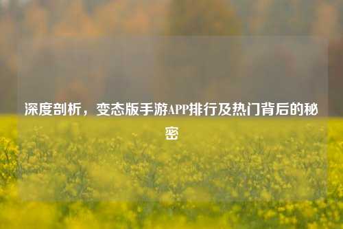 深度剖析，变态版手游APP排行及热门背后的秘密